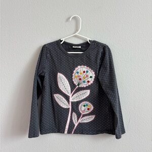 Mini Boden Charcoal Long Sleeve Tee with Colorful Floral Design